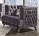 Hegio Gray Velvet Button Tufted Chair