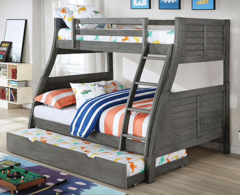 Hoople Gray Wood Twin/Full Bunk Bed w/Trundle