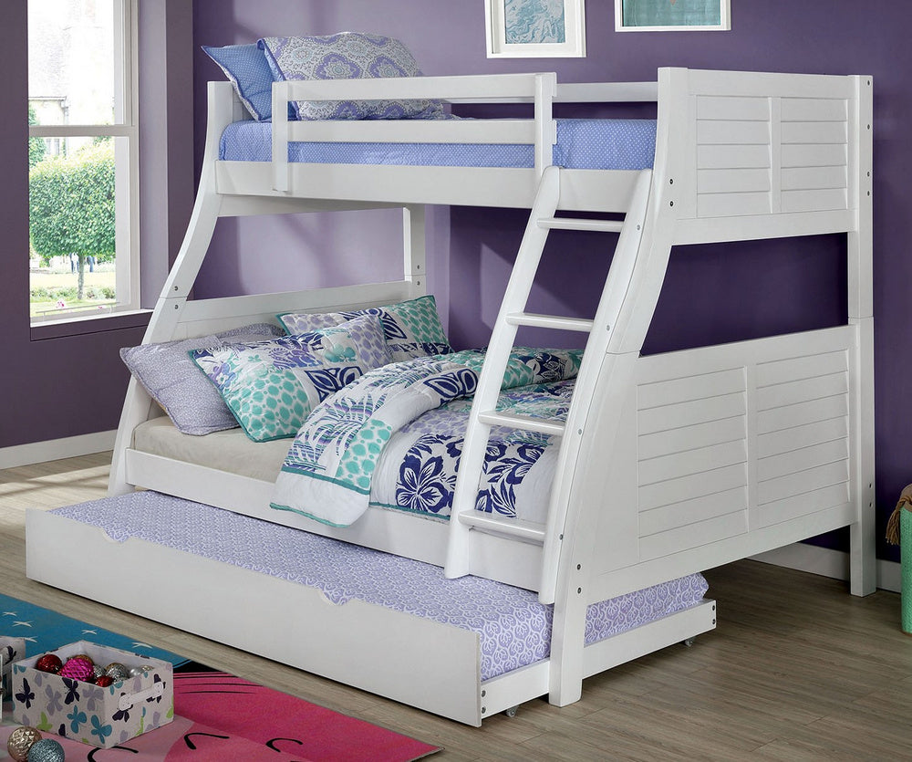 Hoople White Wood Twin/Full Bunk Bed w/Trundle
