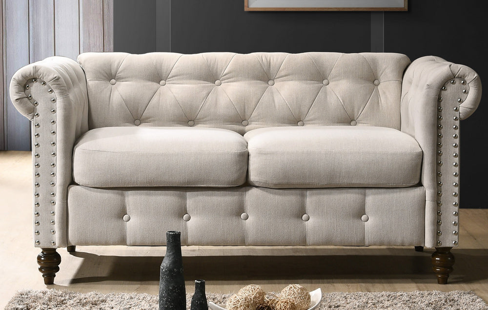 Inma Beige Fabric Button Tufted Loveseat