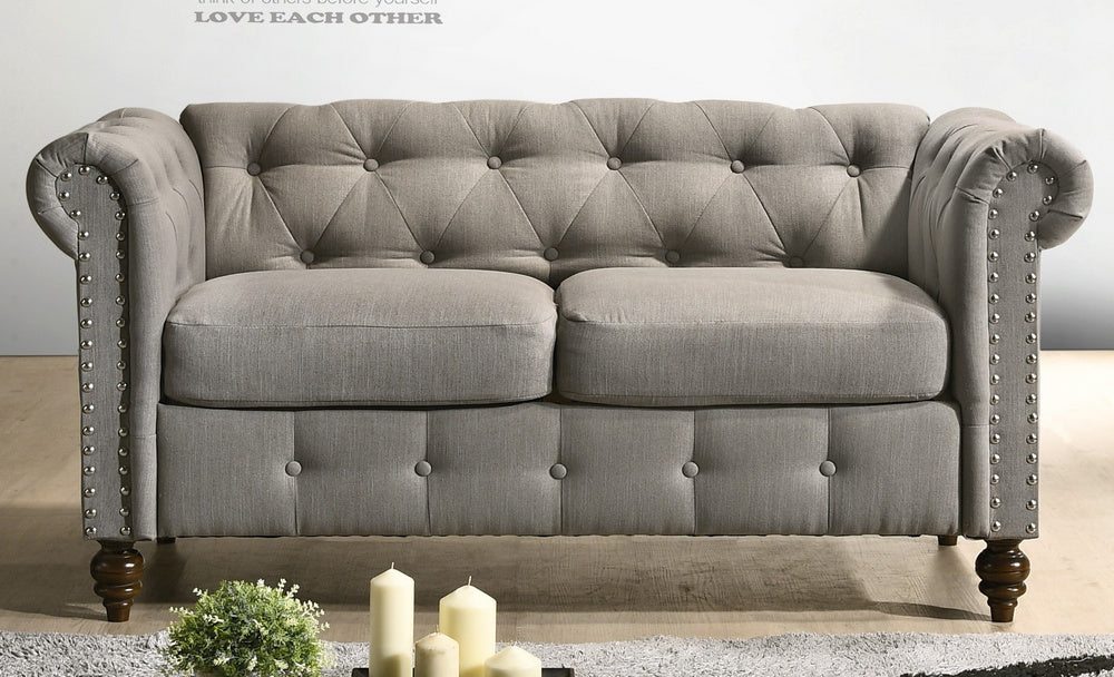 Inma Gray Fabric Button Tufted Loveseat