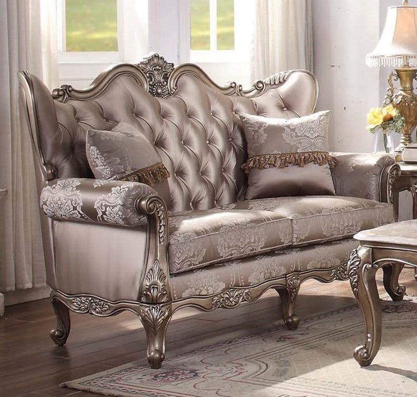 Jayceon Champagne Fabric Tufted Loveseat with 2 Pillows