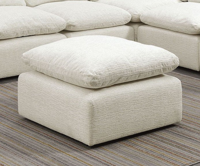 Joel Cream Chenille Fabric Square Ottoman