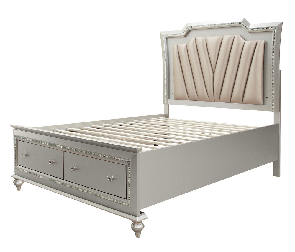 Kaitlyn Champagne Wood/PU Leather Full Bed with LED & Storage