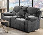 Kalen Gray Chenille Manual Recliner Loveseat with Console