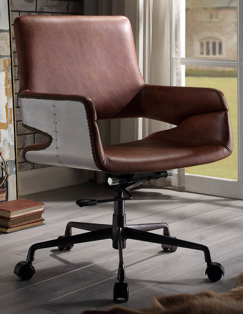 Kamau Vintage Cocoa Top Grain Leather/Metal Office Chair