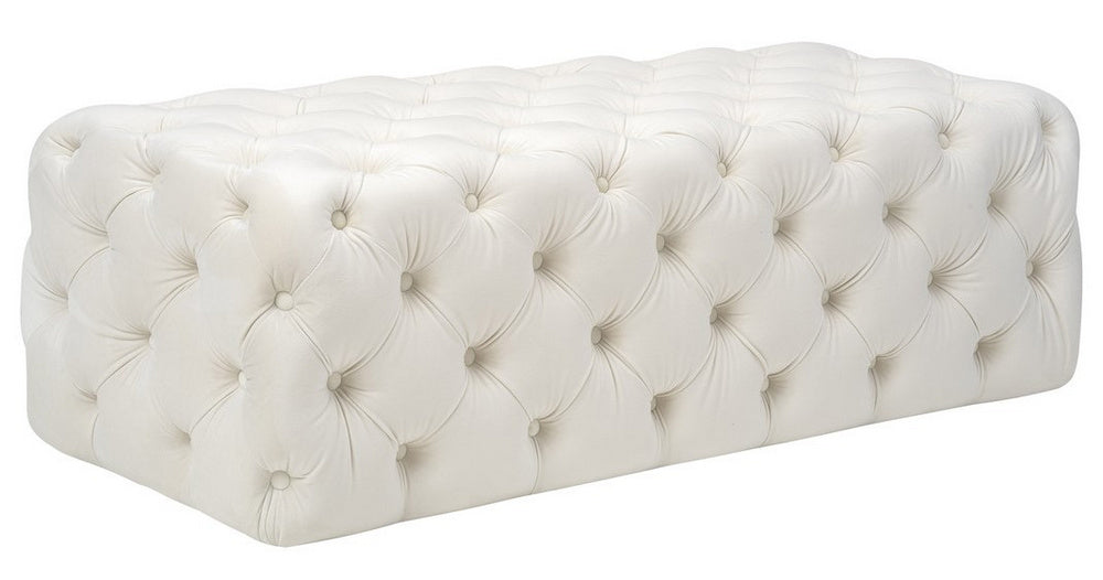 Kaylee Cream Velvet Button Tufted Ottoman