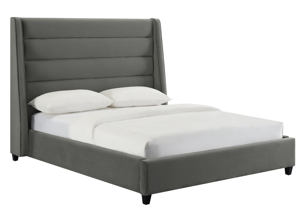 Koah Grey Velvet Queen Platform Bed