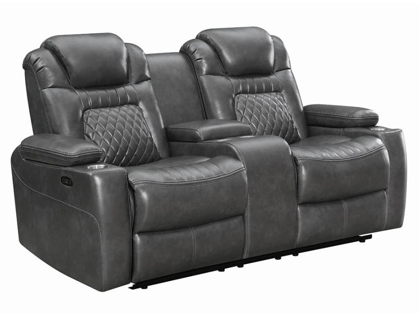 Korbach Charcoal Faux Leather 2xPower Recliner Loveseat