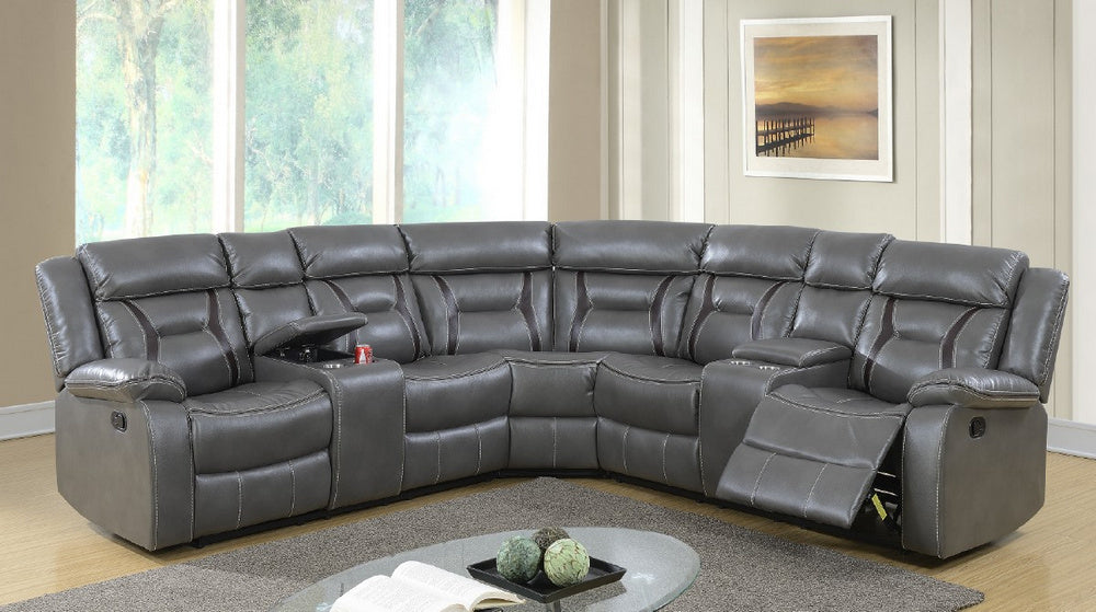 Leona 3-Pc Grey Gel Leatherette Manual Recliner Sectional