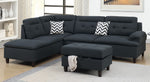 Lettie Black Linen Like Fabric LAF Sectional with Ottoman