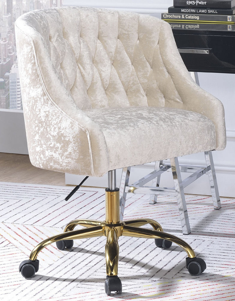 Levian Vintage Cream Velvet/Gold Metal Swivel Office Chair