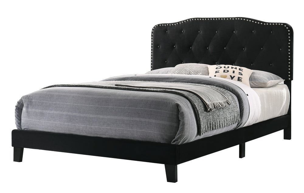 Leyre Black Velvet Fabric Full Bed