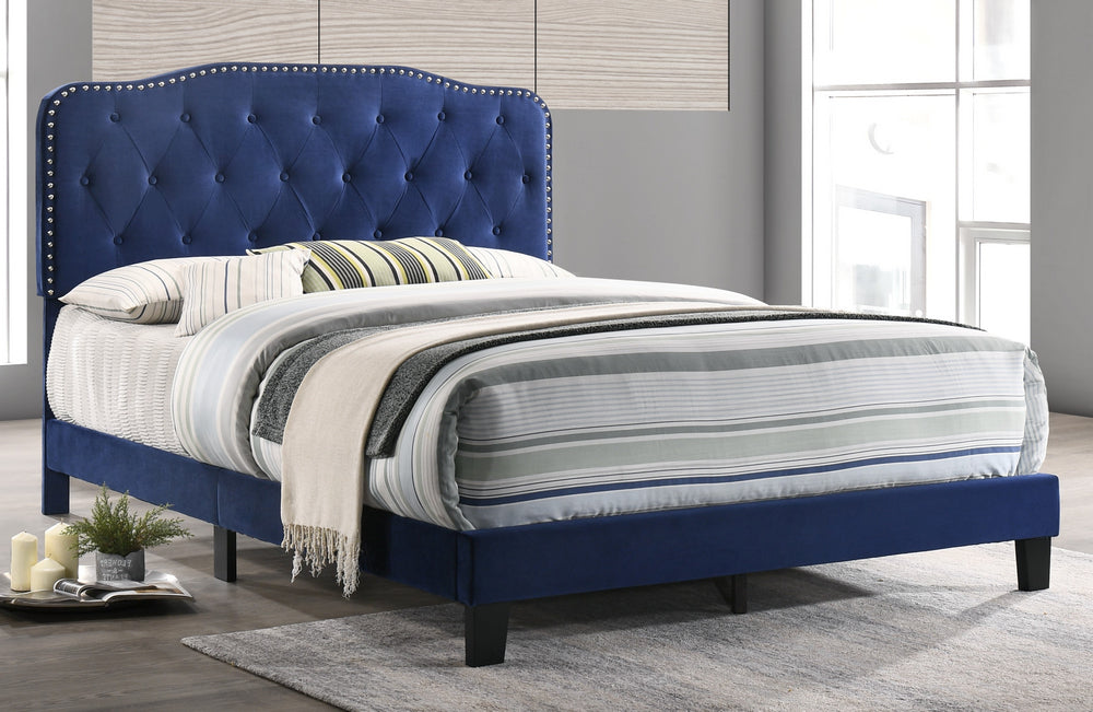 Leyre Navy Blue Velvet Fabric Queen Bed