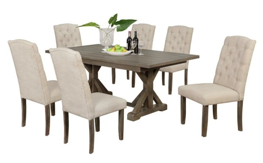 Mazikeen 7-Pc Beige Wood Dining Table Set