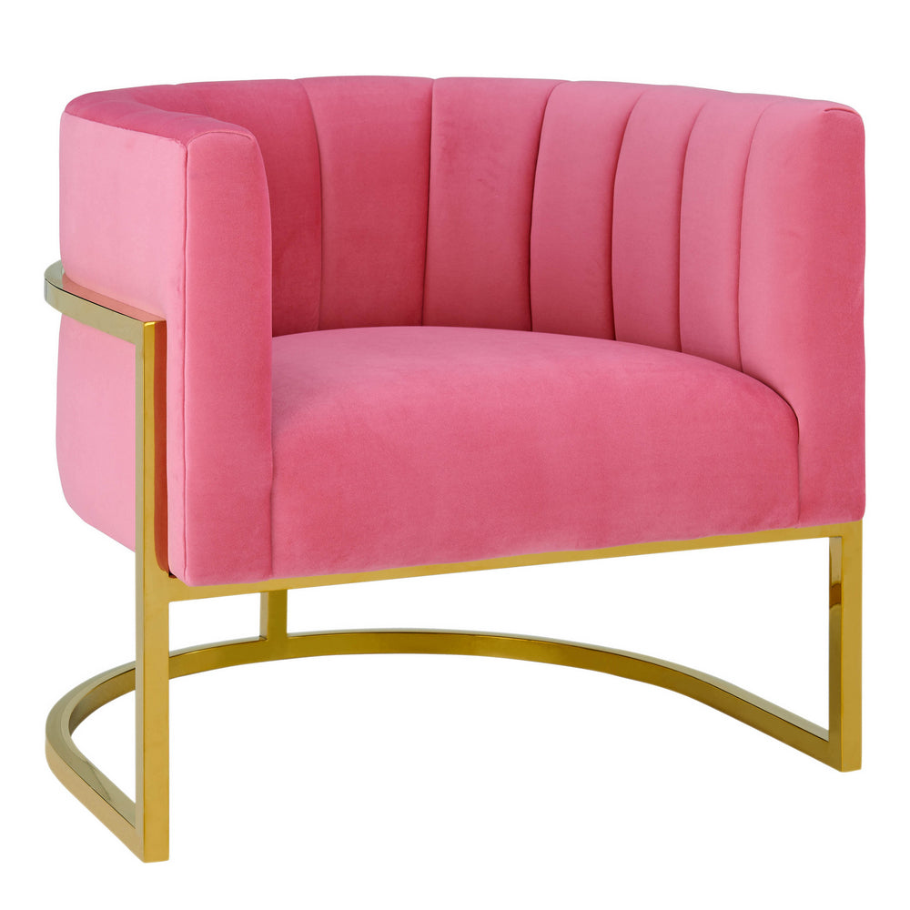 Magnolia Rose Pink Velvet/Gold Finish Metal Accent Chair