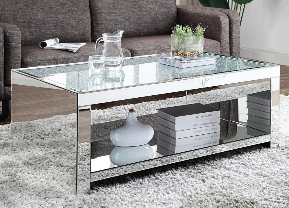 Malish Mirrored Rectangular Coffee Table with Lower Shelf