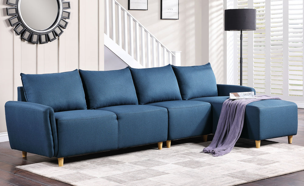 Marcin 3-Pc Blue Fabric Reversible Sectional Sofa