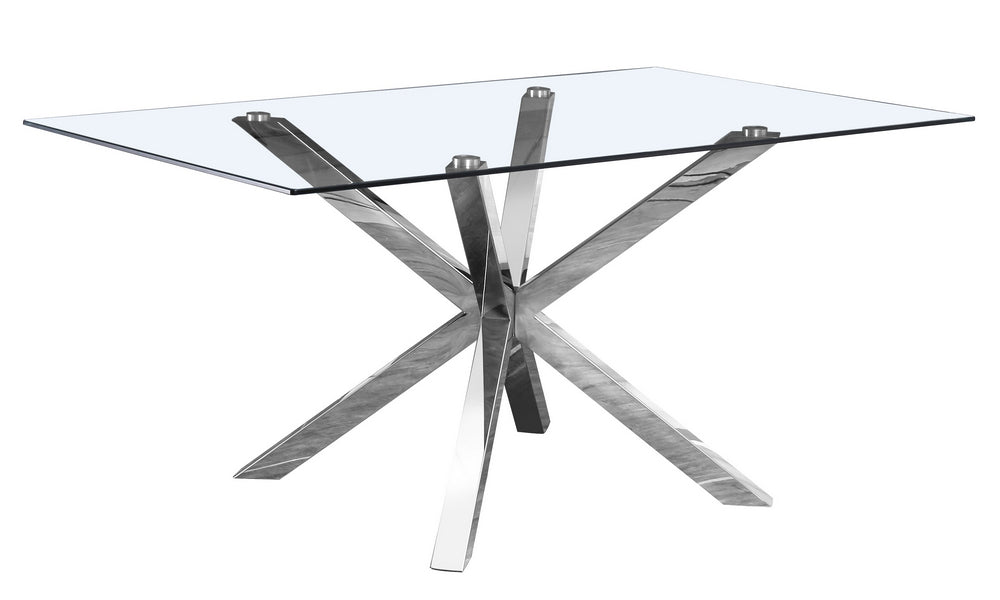 Beverley Chrome Metal/Clear Glass Dining Table