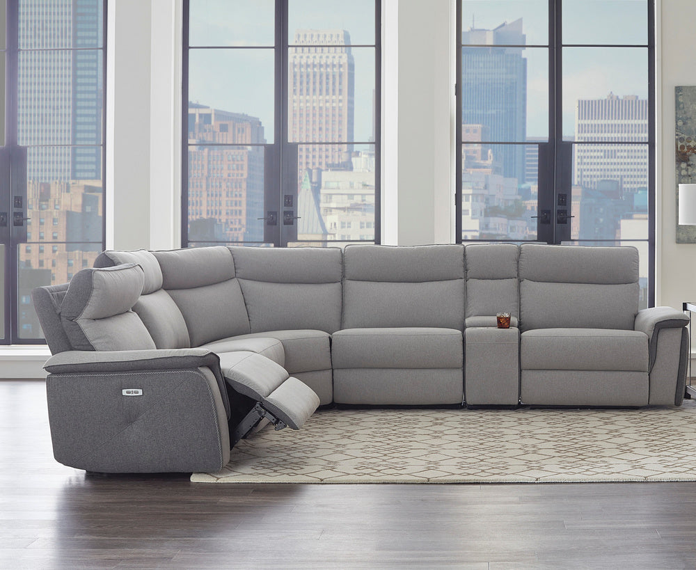 Maroni 6Pc Gray Fabric Power Recliner Sectional Sofa