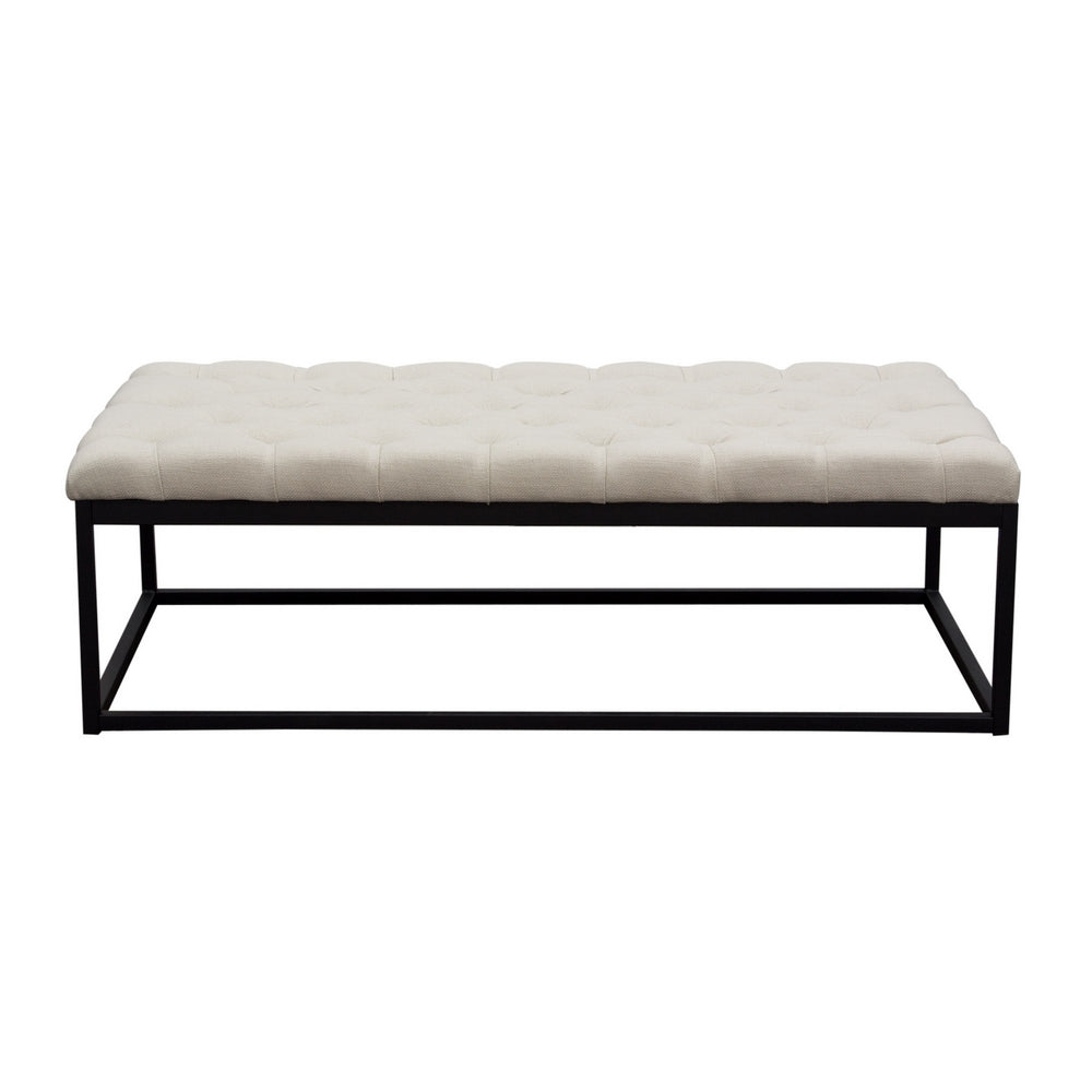 Mateo Desert Sand Linen Large Tufted Bench