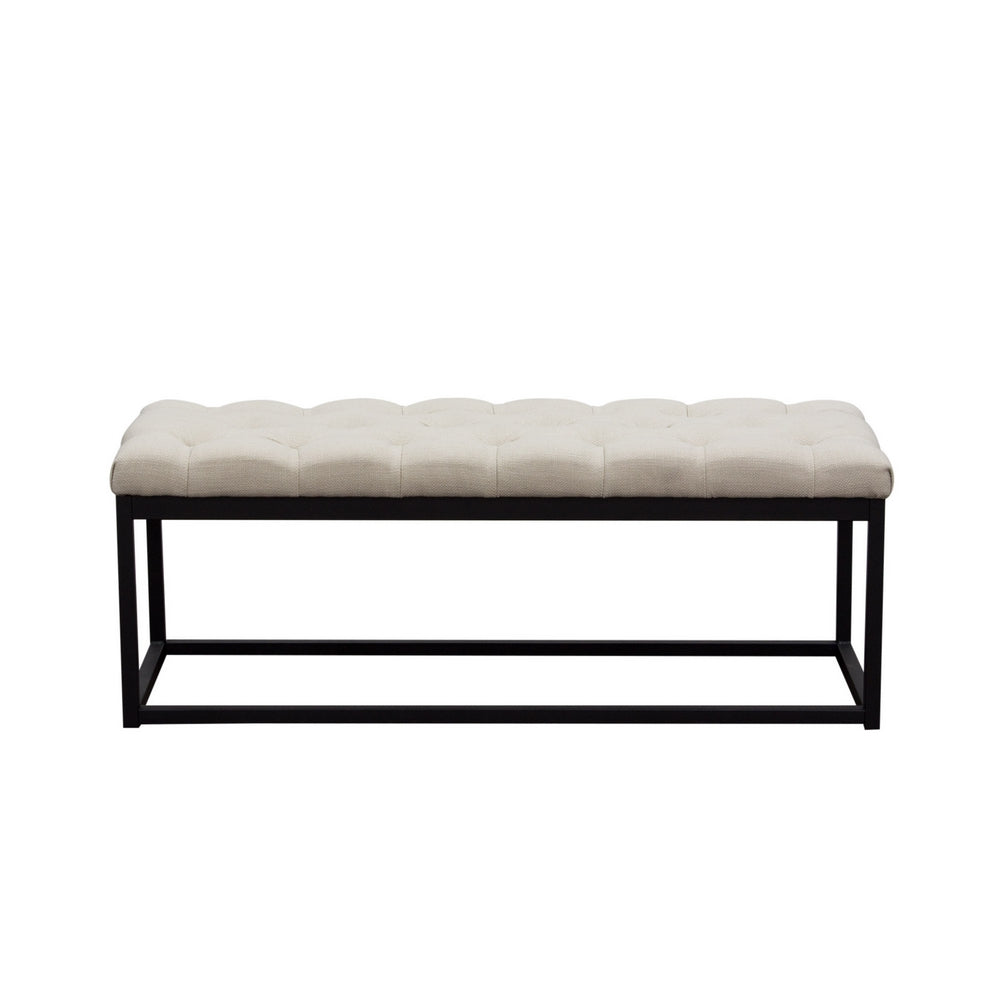 Mateo Desert Sand Linen Small Tufted Bench