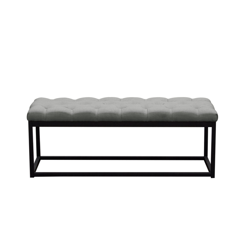 Mateo Grey Linen/Black Metal Small Tufted Bench