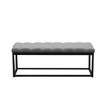 Mateo Grey Linen/Black Metal Small Tufted Bench