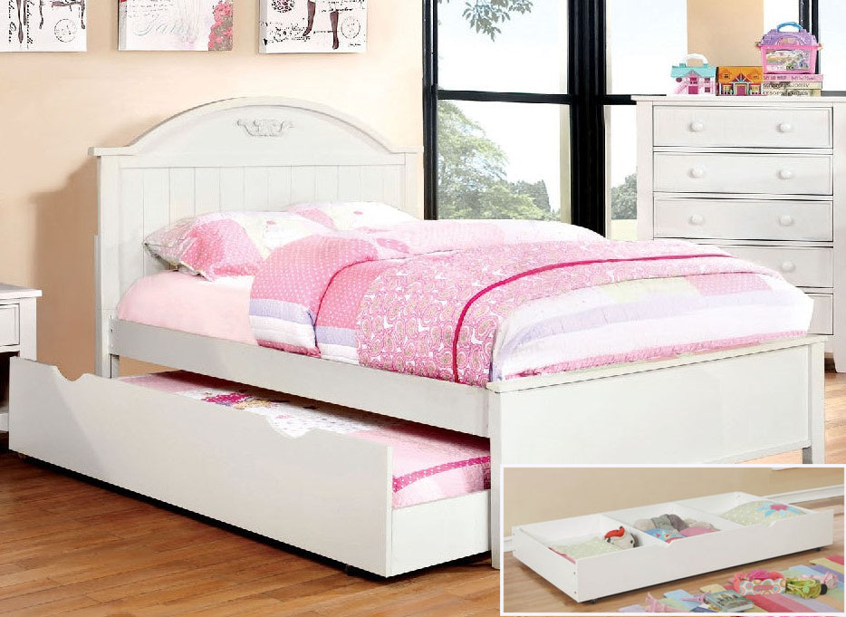 Medina White Wood Full Bed w/Trundle-Drawers