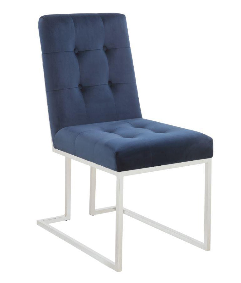 Mischa 2 Blue Velvet/Chrome Finish Metal Side Chairs