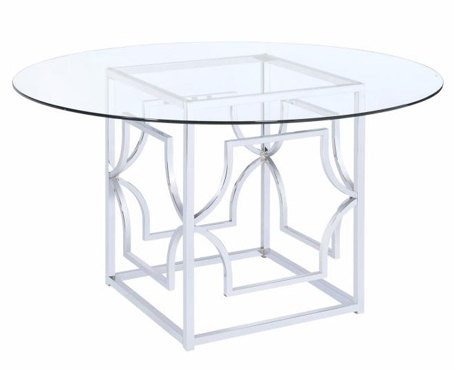 Mischa Chrome Metal Dining Table with Round Glass Top