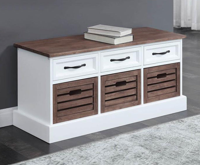 Nina Wethered Brown/White Wood Storage Bench