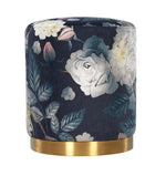 Opal Floral Velvet Ottoman with Gold Metal Base