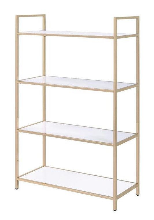 Ottey White High Gloss Wood/Gold Metal Bookshelf with 4 Shelves