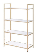 Ottey White High Gloss Wood/Gold Metal Bookshelf with 4 Shelves