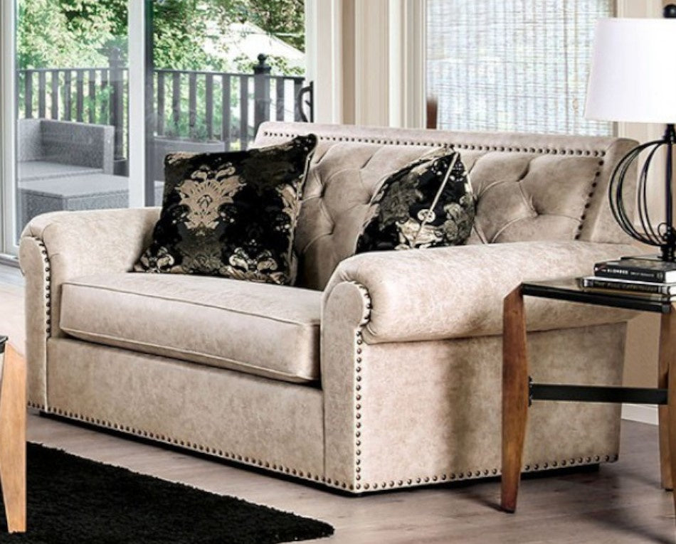 Parshall Beige Faux Leather Loveseat