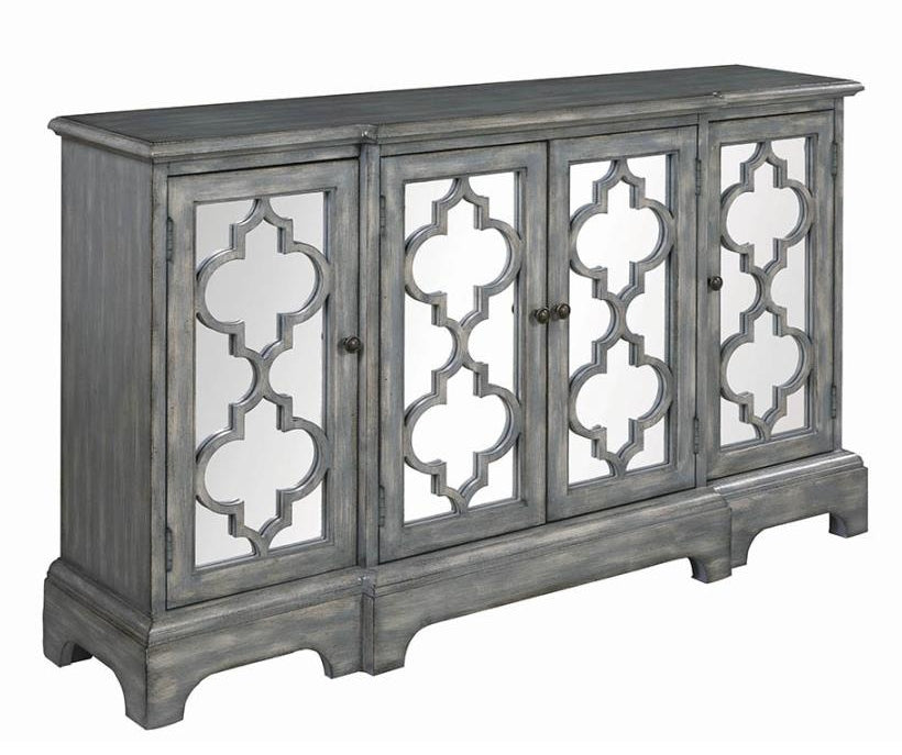 Pasley Antique Grey Wood Accent Cabinet with Mirrored Doors