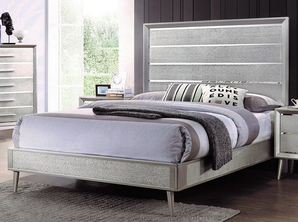 Ramon Metallic Sterling Wood King Panel Bed