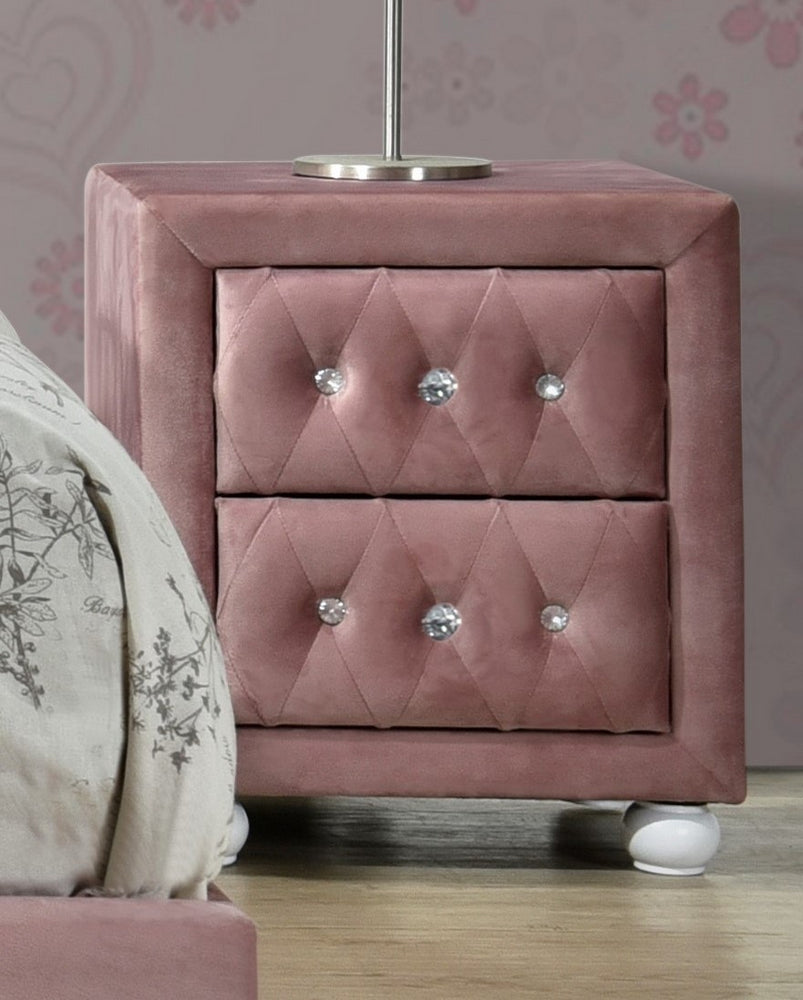 Reggie Pink Fabric Upholstered 2-Drawer Nightstand