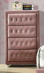 Reggie Pink Fabric Upholstered 4-Drawer Chest