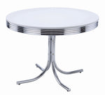 Retro White Wood/Chrome Finished Metal Round Dining Table