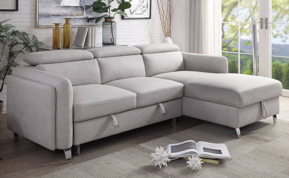 Reyes 2-Pc Beige Nubuck Fabric RAF Sectional Sofa with Sleeper