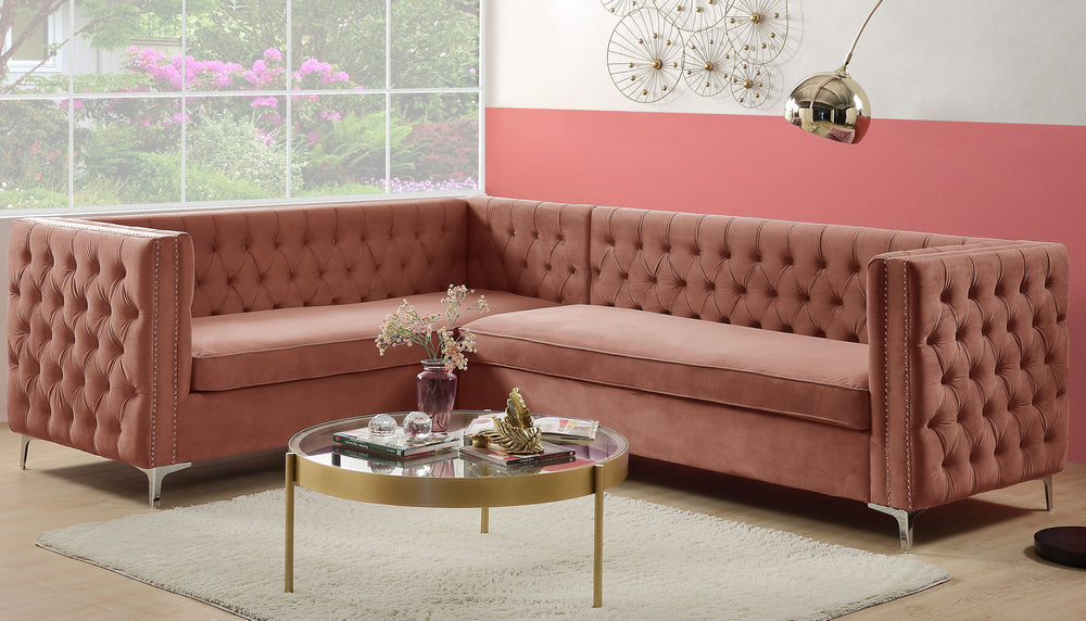 Rhett 2-Pc Dusty Pink Velvet RAF Sectional Sofa (Oversized)