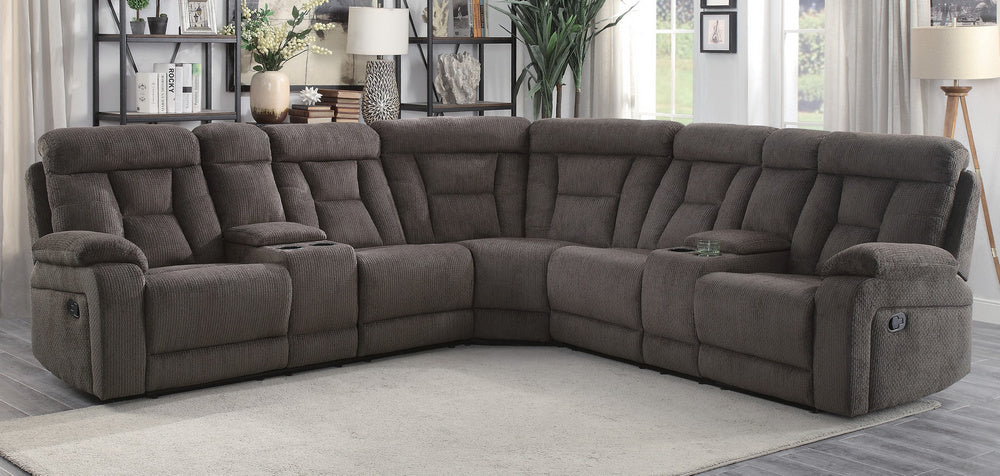 Rosnay 3-Pc Gray Fabric Manual Recliner Sectional Sofa