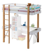 Rutherford White/Natural Wood Twin Loft Bed with 2 Side Desks