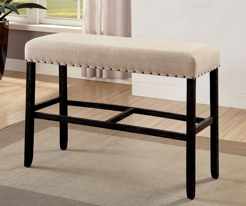 Sania Beige Fabric/Antique Black Bar Bench