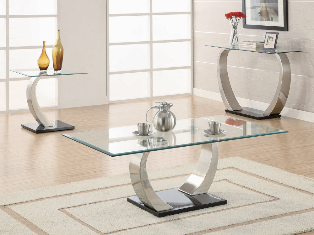 Shearwater 3-Pc Clear Glass/Satin Finish Coffee Table Set