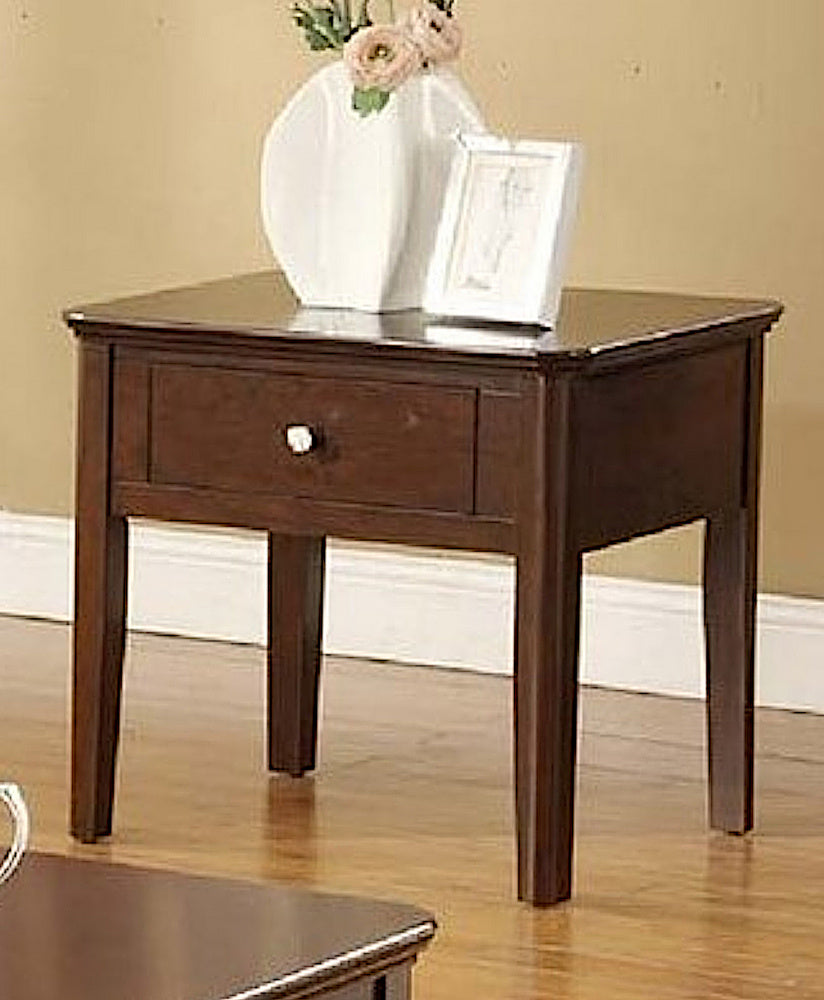 Skyla Walnut Wood End Table w/Drawer