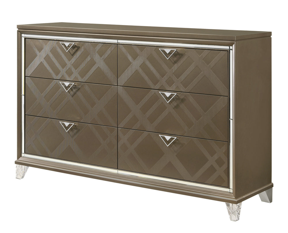 Skylar Dark Champagne Wood 6-Drawer Dresser