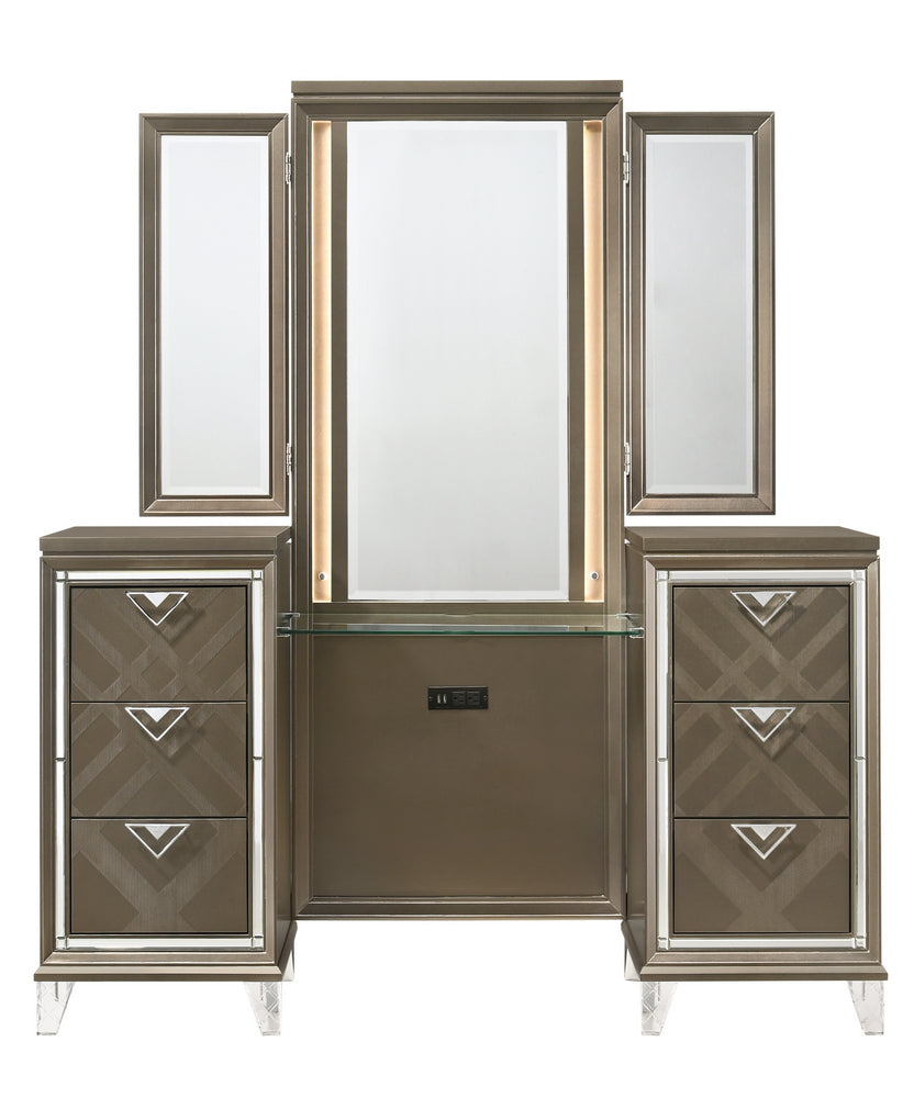 Skylar Dark Champagne Wood Vanity Desk with Mirror